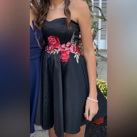 Dresses | Black And Rose Embroidered Hoco Dress | Poshmark